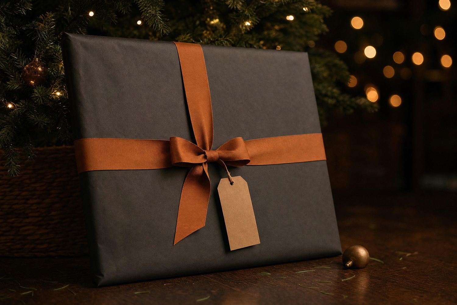 A framed piece of custom car artwork wrapped and waiting under the tree