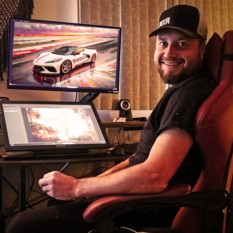 Wes Klee at his digital painting desk